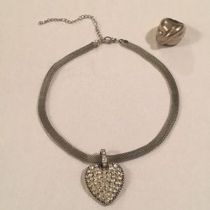 Elegant Crystal Puffed Heart Pendant Chocker